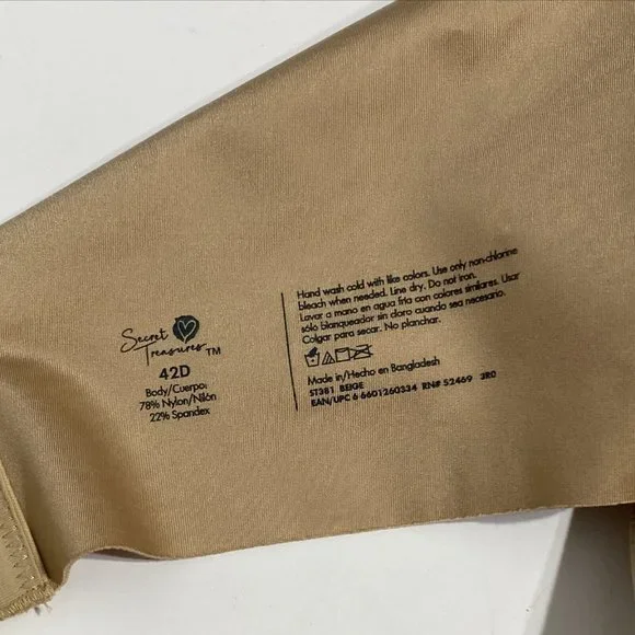 Secret Treasures Bra 42D Beige Light Lined Bonded Back Smoothing Sides NEW - Picture 10 of 10